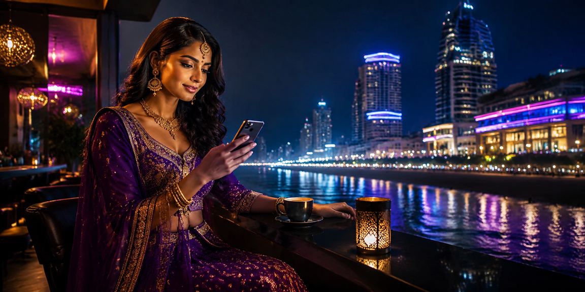 Mobile user browsing ba61 promotions on a neon-lit street in Mumbai Bandra